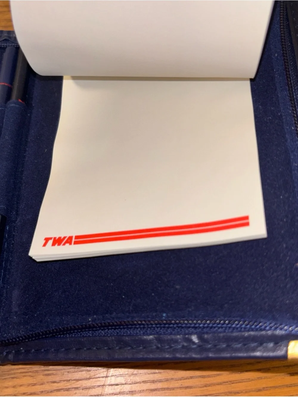 Navy Stripe Passport Holder with Red Logo and Gold Corners TWA